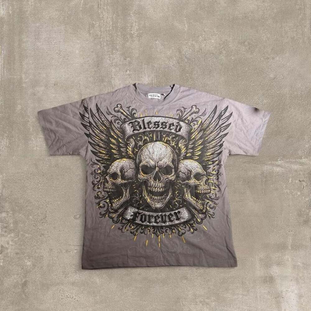 JAQWIN Blessed Forever Skull Graphic Tee Gray M